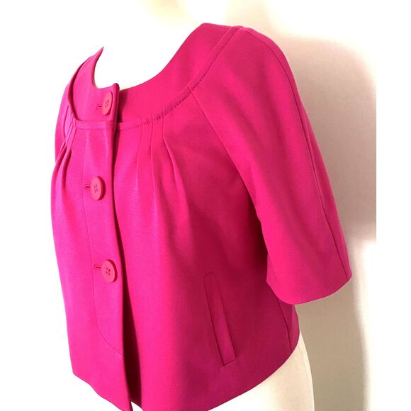 Ann Taylor Loft Fuchsia Cropped Blazer Lined Button Front Pleated Design Sz 6 - Picture 5 of 8